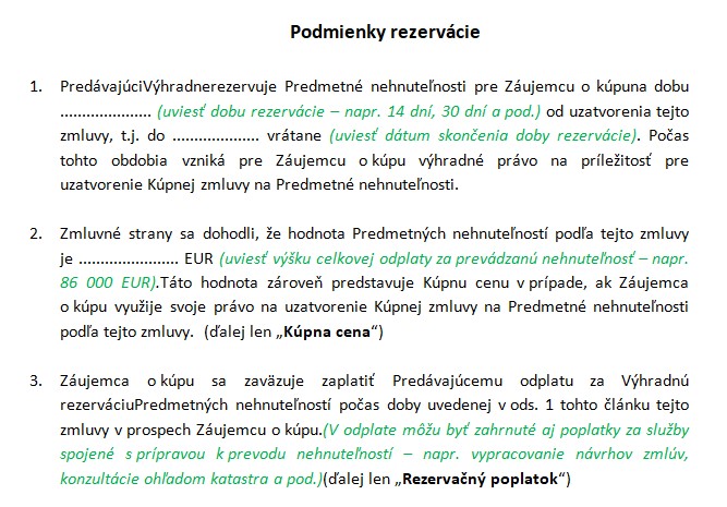 Podmienky v rezervačnej zmluve