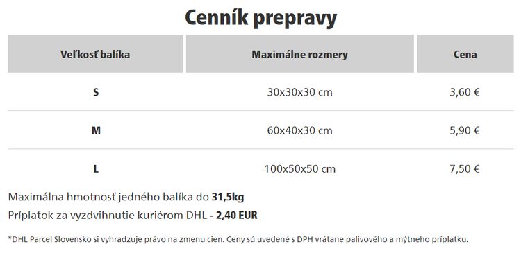 DHL cenník prepravy