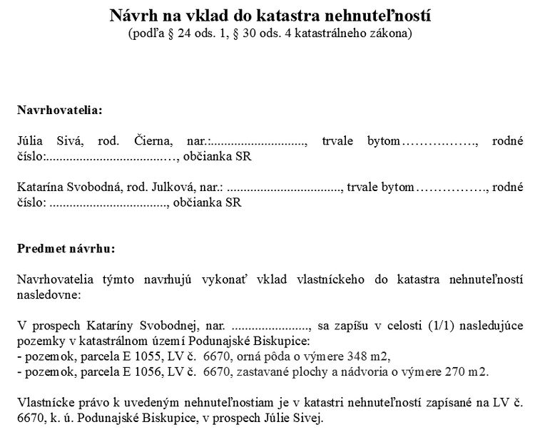 Návrh na vklad do katastra nehnuteľností